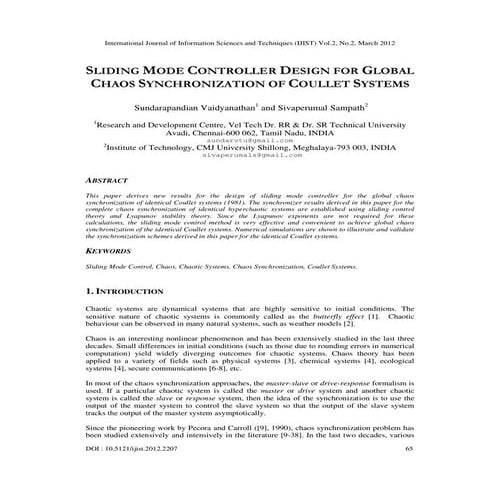 SLIDING MODE CONTROLLER DESIGN FOR GLOBAL CHAOS SYNCHRONIZATION OF COULLET SY...