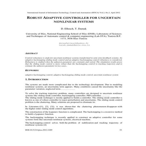 Robust Adaptive Controller for Uncertain Nonlinear Systems