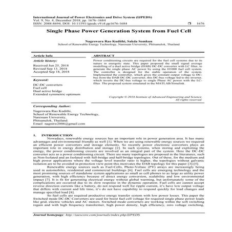 Single Phase Power Generation System from Fuel Cell