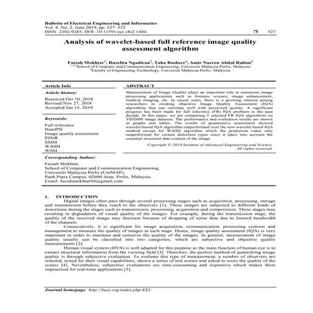 Analysis of wavelet-based full reference image quality assessment algorithm