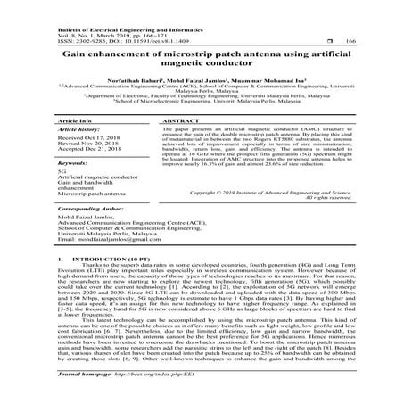 Gain enhancement of microstrip patch antenna using artificial magnetic conductor