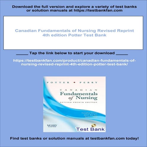 Canadian Fundamentals of Nursing Revised Reprint 4th edition Potter Test Bank