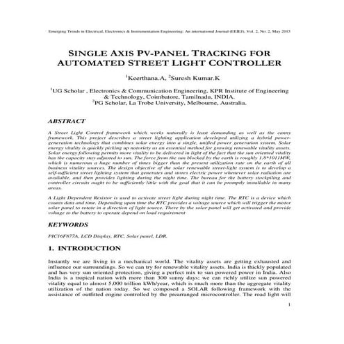 SINGLE AXIS PV-PANEL TRACKING FOR AUTOMATED STREET LIGHT CONTROLLER 