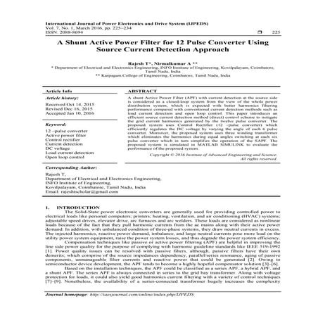A Shunt Active Power Filter for 12 Pulse Converter Using Source Current Detec...