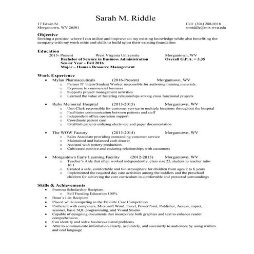 Sarah's Resume