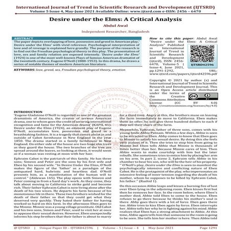 Desire under the Elms A Critical Analysis