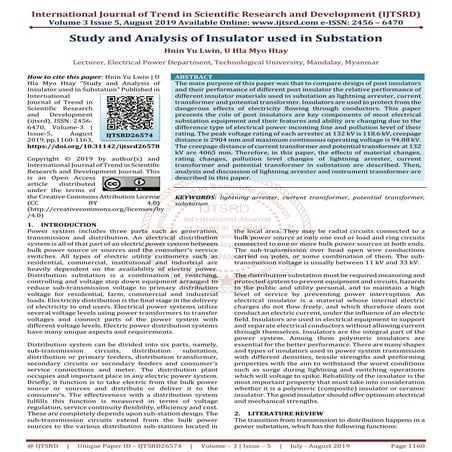 Study and Analysis of Insulator used in Substation