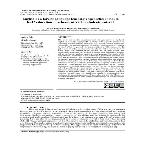 English as a foreign language teaching approaches in Saudi K–12 ...