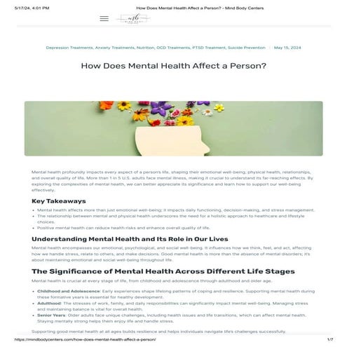 How Does Mental Health Affect a Person? - Mind Body Centers | PDF