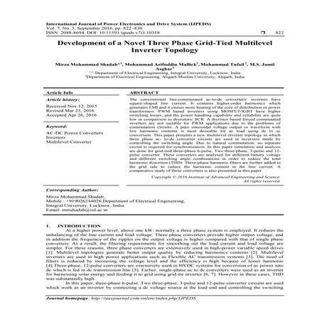 Development of a Novel Three Phase Grid-Tied Multilevel Inverter Topology