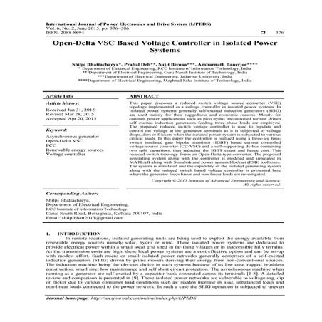 Open-Delta VSC Based Voltage Controller in Isolated Power Systems