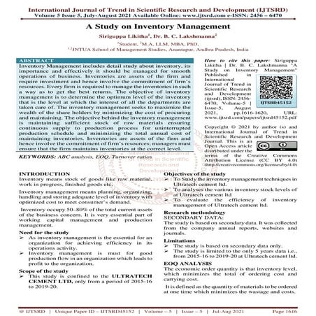 A Study on Inventory Management | PDF