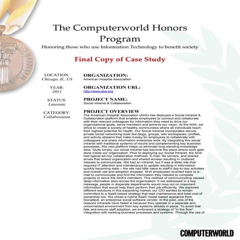 2011 ComputerWorld Honors Program - Award Case Study