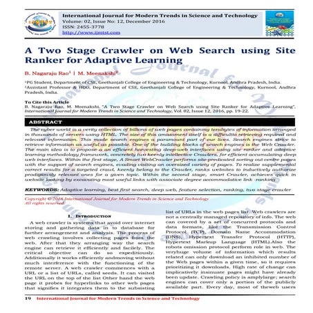 A Two Stage Crawler on Web Search using Site Ranker for Adaptive Learning