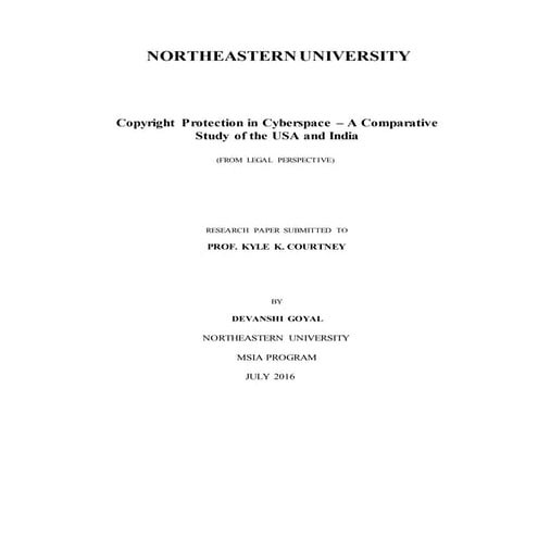 Copyright Protection in Cyberspace- A Comparitive Study of the USA and India