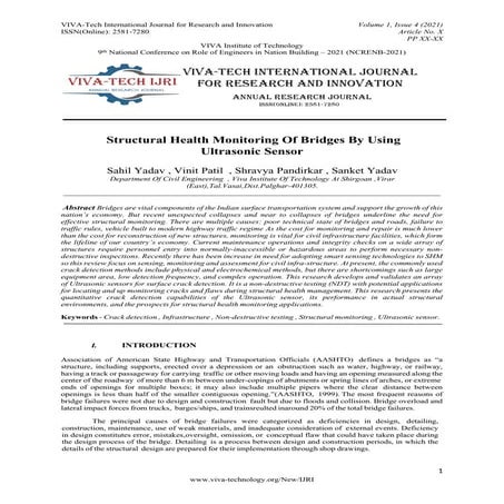 Structural Health Monitoring Of Bridges By Using Ultrasonic Sensor