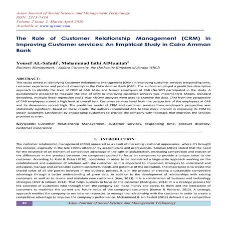 The Role of Customer Relationship Management (CRM) in Improving Customer serv...