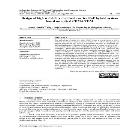 Design of high scalability multi-subcarrier RoF hybrid system based on optica...