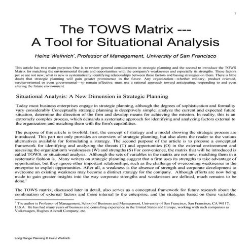 22462134 the-tows-matrix-a-tool-for-situational-analysis