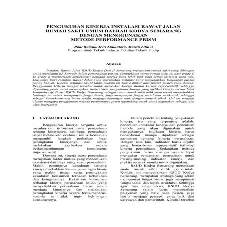 PENGUKURAN KINERJA INSTALASI RAWAT JALAN RUMAH SAKIT UMUM DAERAH KODYA SEMARANG DENGAN MENGGUNAKAN METODE PERFORMANCE PRISM