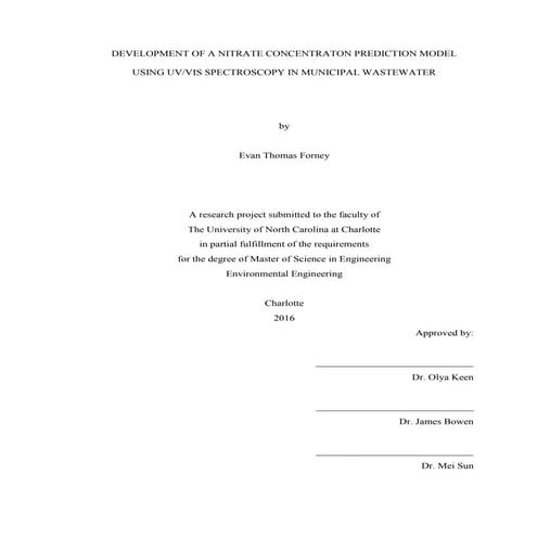 DEVELOPMENT OF A NITRATE CONCENTRATON PREDICTION MODEL USING UV
