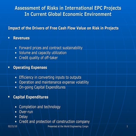 Assessment of Risks in International EPC Projects Reference Current Global Ec...