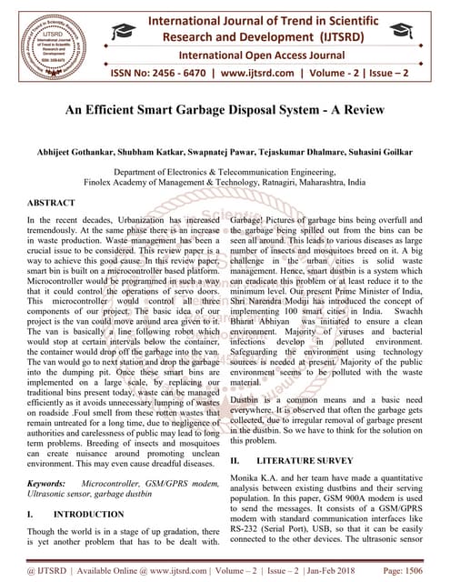 An Efficient Smart Garbage Disposal System - A Review