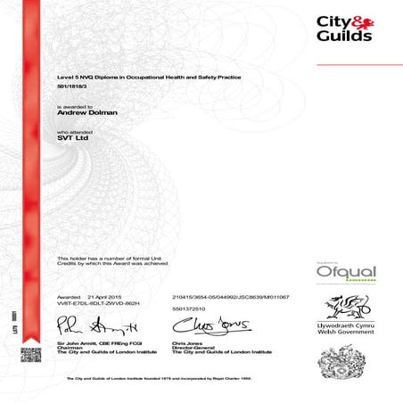 Level 5 NVQ Diploma in Occupational Health and Safety Practice