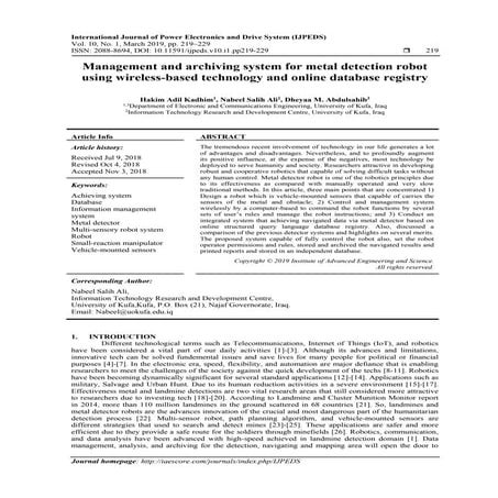 Management and archiving system for metal detection robot using wireless-base...