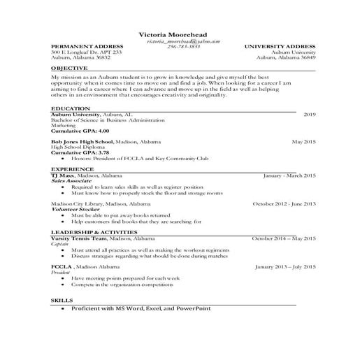 Freshman Resume Template