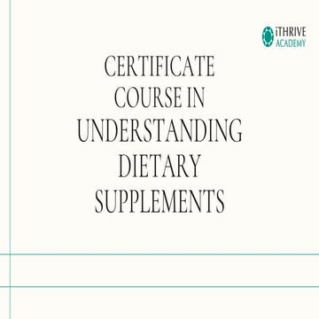Understanding Dietary Supplements Course | PDF