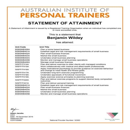Certificate IV in Fitness SIS40210 AIPT Transcript P1 and 2 | PDF