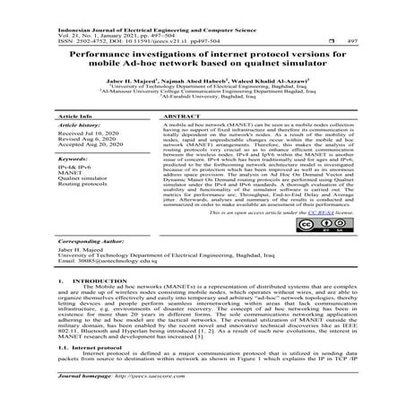 Performance investigations of internet protocol versions for mobile Ad-hoc network based on qualnet simulator