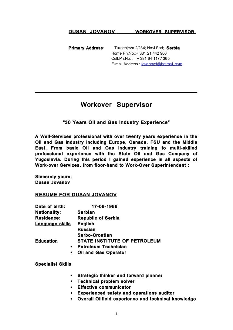 sample resume for oil and gas industry