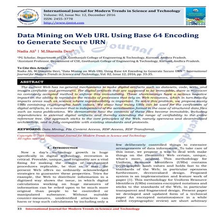 Data Mining on Web URL Using Base 64 Encoding to Generate Secure URN