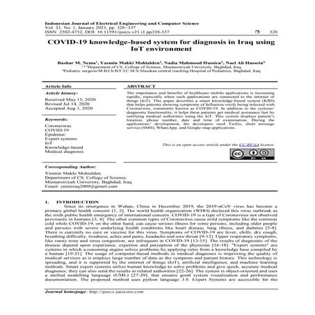 COVID-19 knowledge-based system for diagnosis in Iraq using IoT environment