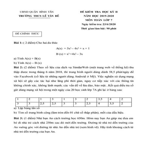 Đề Thi HK2 Toán 7 - THCS Lê Tấn Bê