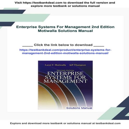 Enterprise Systems For Management 2nd Edition Motiwalla Solutions Manual | PDF