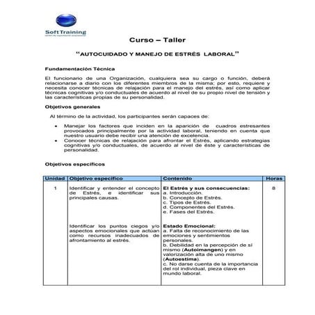 Curso Autocuidado y Manejo Del Estres Laboral | PDF