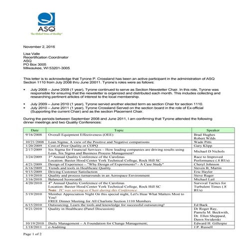 CQA letter #2 2014 - ASQ | PDF