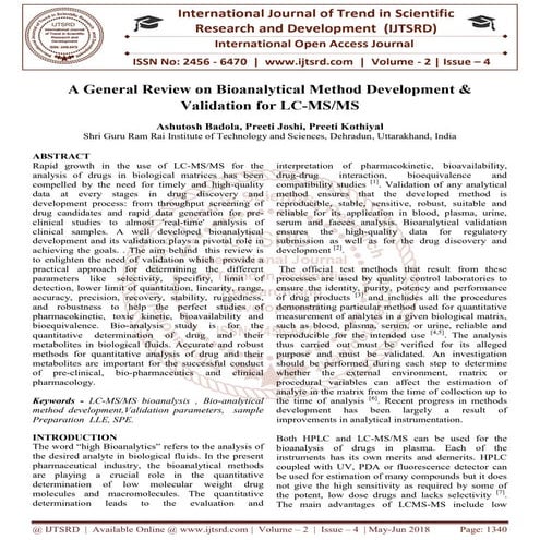 A General Review on Bioanalytical Method Development & Validation for LC-MS/MS