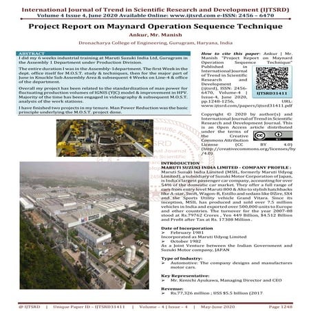 Project Report on Maynard Operation Sequence Technique