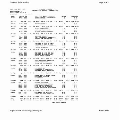 Pierce College Transcript | PDF