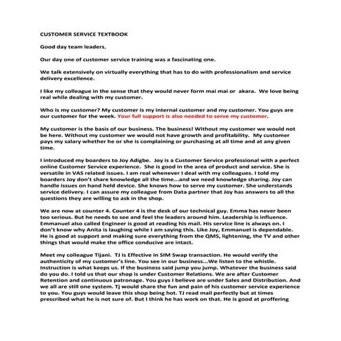 CUSTOMER SERVICE TEXTBOOK