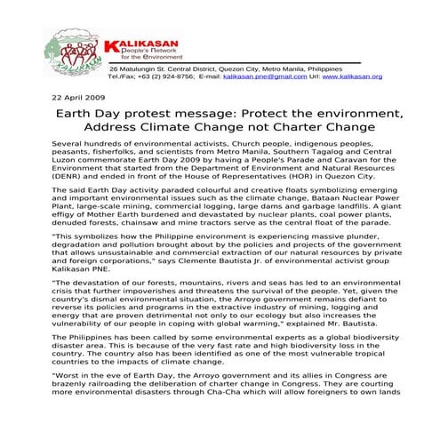 22april 2009 Pr Address Climate Change Not Charter Change