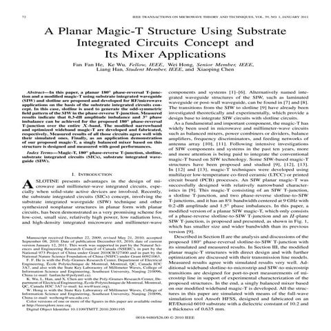 A Planar Magic-T Structure Using Substrate Integrated Circuits Concept and It...