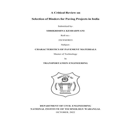 A CRITICAL REVIEW ON SELECTION OF BINDER FOR PAVING PROJECTS IN INDIA