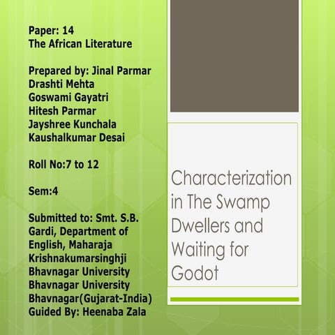 Characterization in The Swamp Dwellers and Waiting for Godot