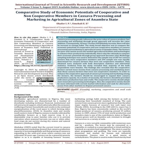 Comparative Study of Economic Potentials of Cooperative and Non Cooperative M...
