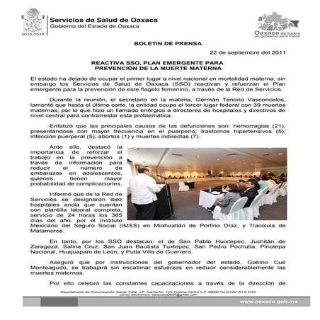 22 de sep de 2011 reactiva sso plan emergente para prevención de muerte materna